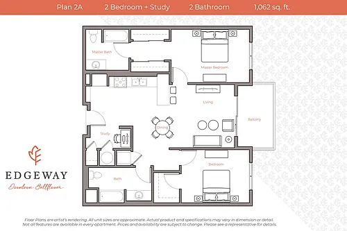 Floor plan Plan 2A - 2 Bedroom + Study, 2 Bath