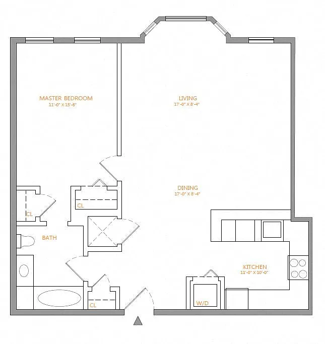 Floor plan 1 Bed/1 Bath-F