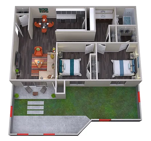 Floor plan 2 Bedroom 1 Bath - WD