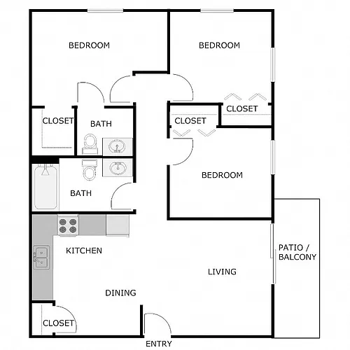 Floor plan 3 Bedroom 1.5 Bathroom