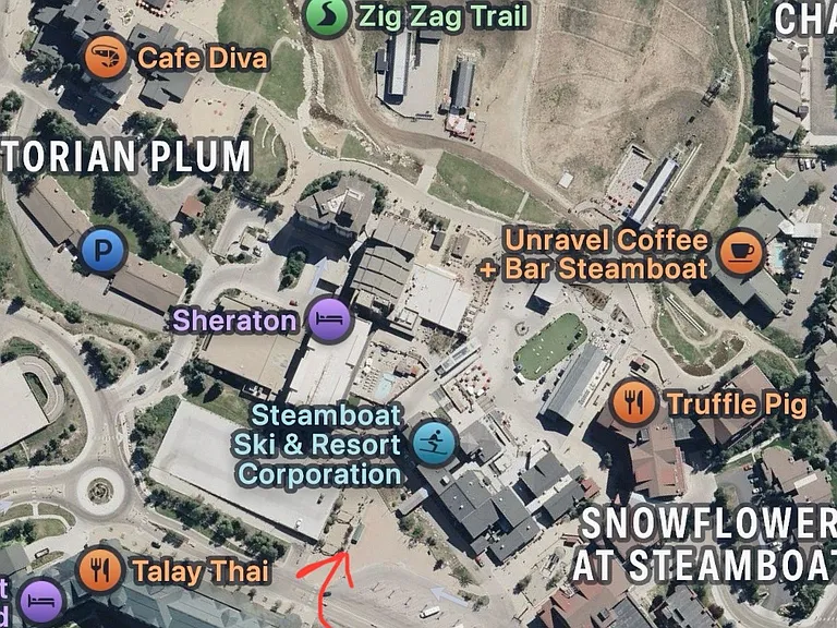 5 minute walk to Steamboat gondola.