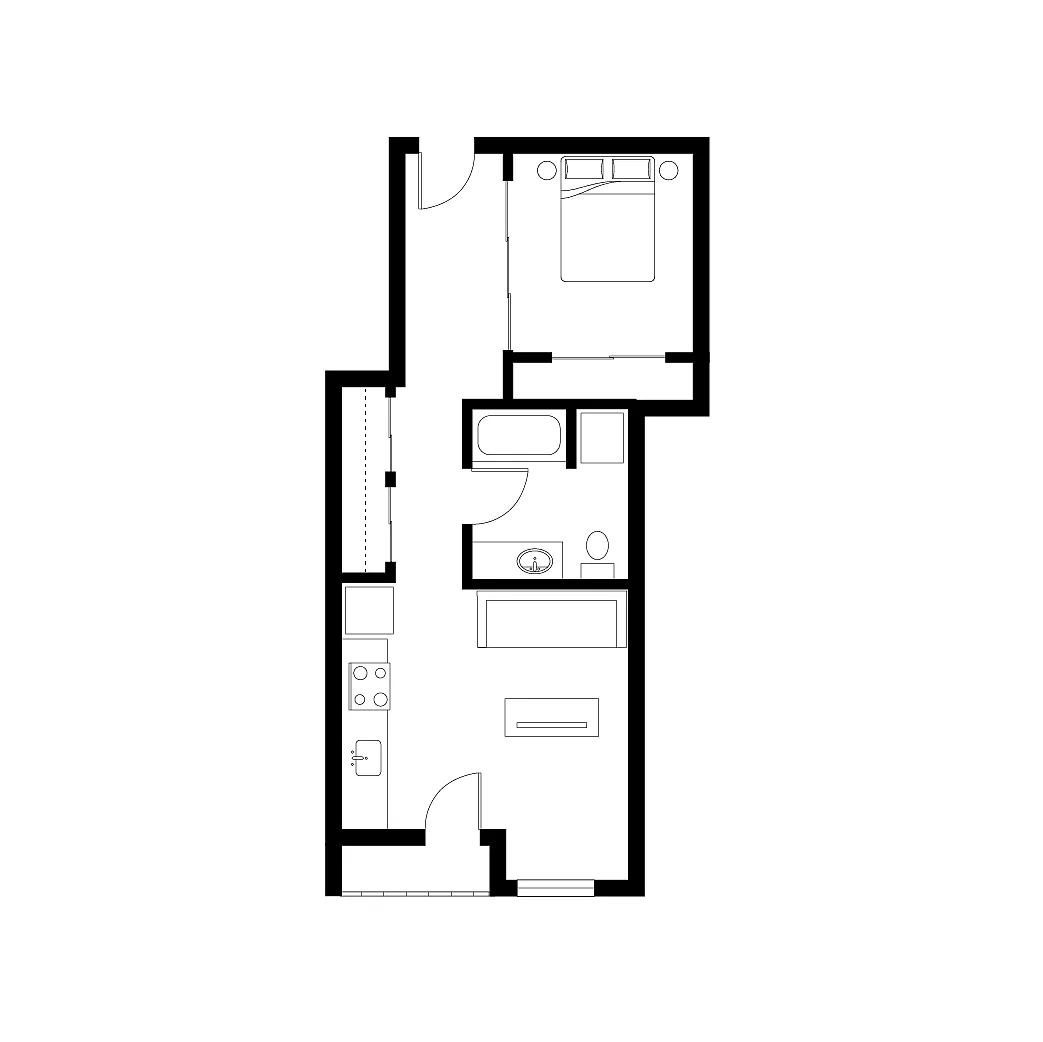 Floor plan Open 1 Bed - B6