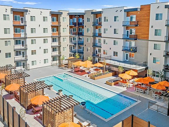 Current Apartments in Murray UT Aerial Pool View