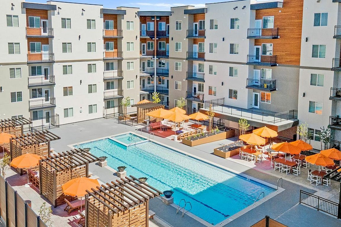 Current Apartments in Murray UT Aerial Pool View