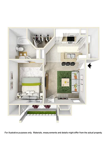 Floor plan 1Bedroom/1Bath - Studio