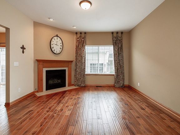 Fireplace with custom mantle.