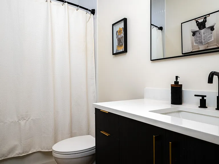 Second bathroom with bathtub and quartz counter tops