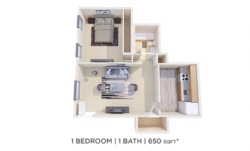 Floor plan One Bedroom - 650 sqft