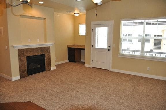 Living Room with Built-In Granite Desk