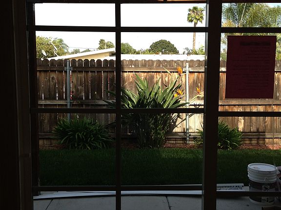 fenced side yard patio