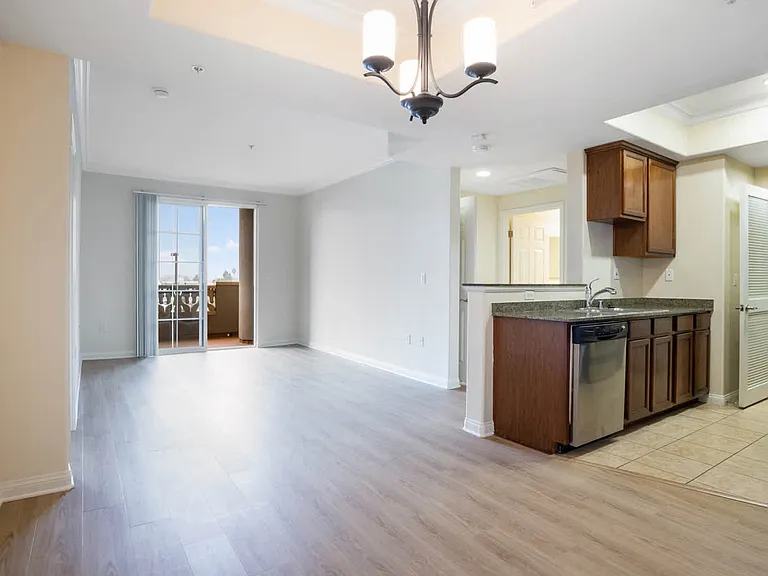 Kitchen and Living Room with Hard Surface Flooring and Balcony