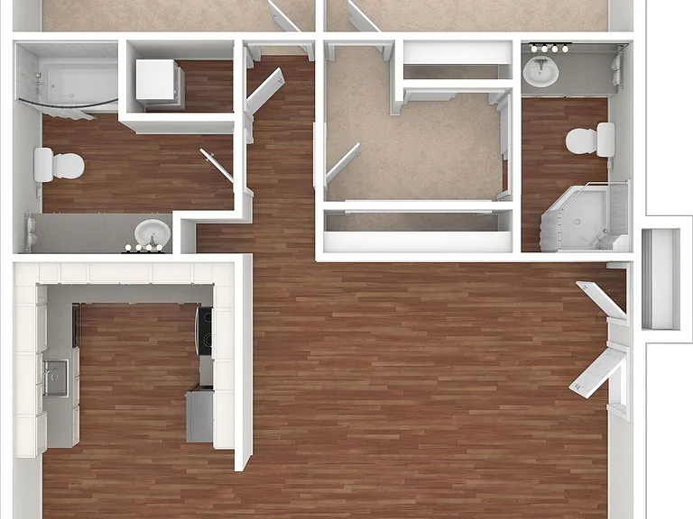 2 BD / 2 BA 1,050 SF