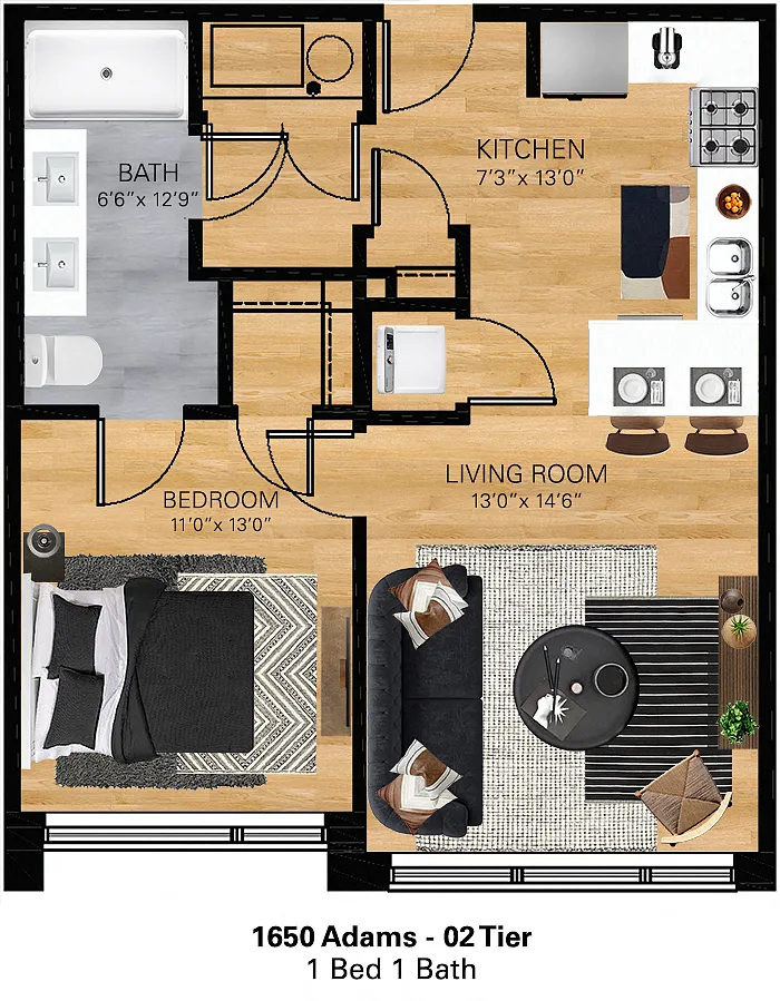 Floor plan 1 Bedroom - 1 Bathroom