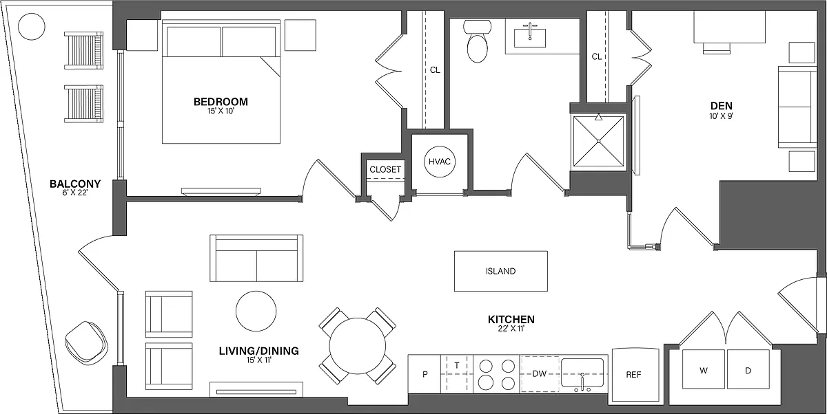 Floor plan 1 Bed/1 Bath Den-AD11