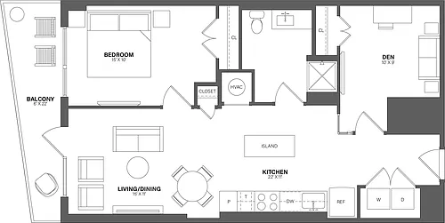 Floor plan 1 Bed/1 Bath Den-AD11