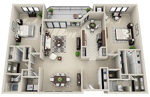 Floor plan 2 Bed 2 Bath Split (FS 3)