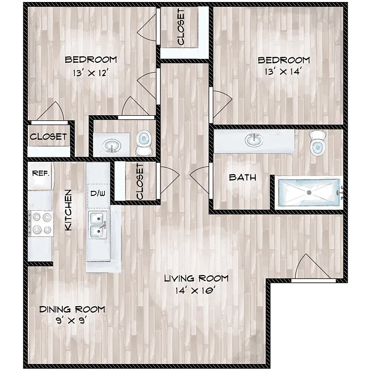 Floor plan 2 Bedroom, 2 Bathroom