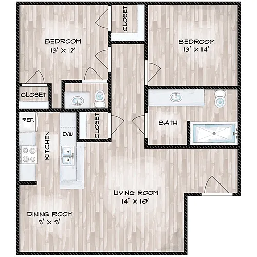 Floor plan 2 Bedroom, 2 Bathroom