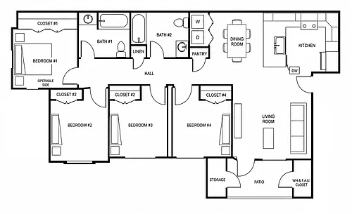 Floor plan 4 Bedroom 2 Bath