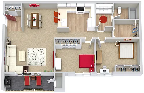 Floor plan 2 Bed / 1 Bath - Premium Upgrade