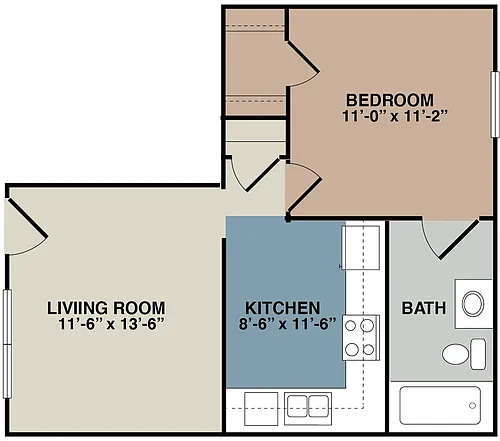 Floor plan Colonial: 1A - 1 Bedroom
