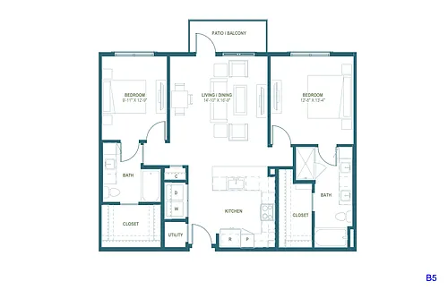 Floor plan B5 | 2 Bed | 2 Bath
