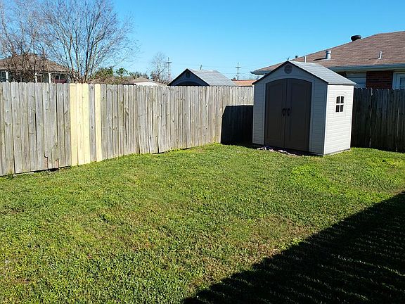 Private backyard with shed