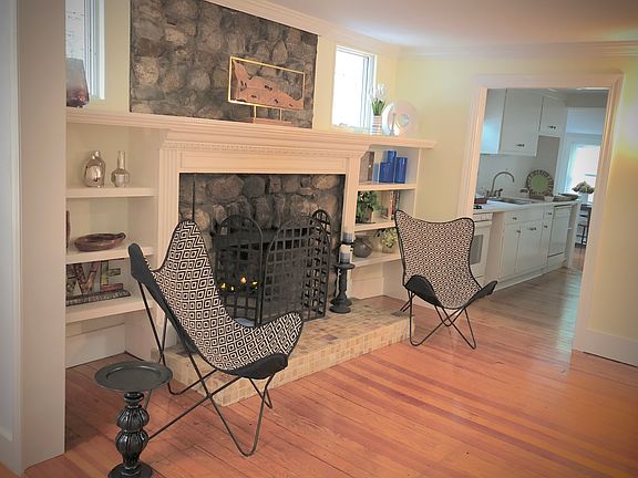 Fireplace and kitchen
