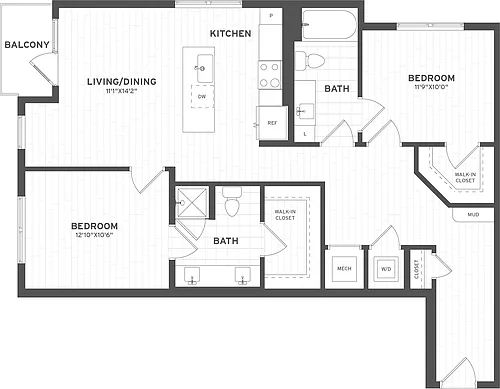 Floor plan 2 Bed/2 Bath-B6