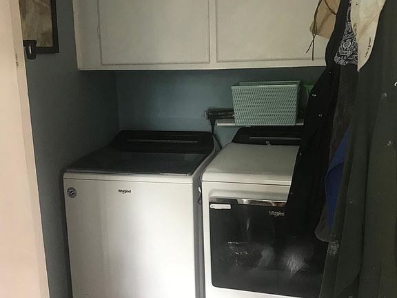 new washer and dryer; utility closet fully stocked for cleaning