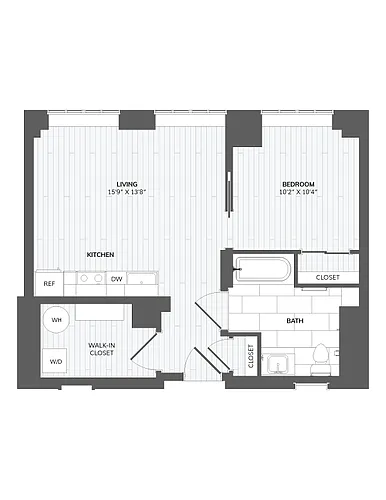 Floor plan 1 Bed 1 Bath-B1 Type A