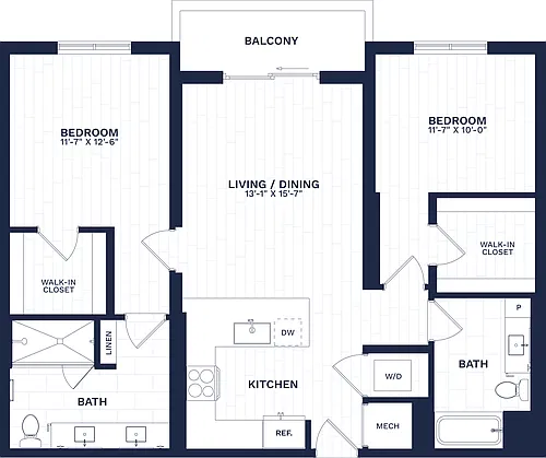 Floor plan 2 Bed/2 Bath-B1