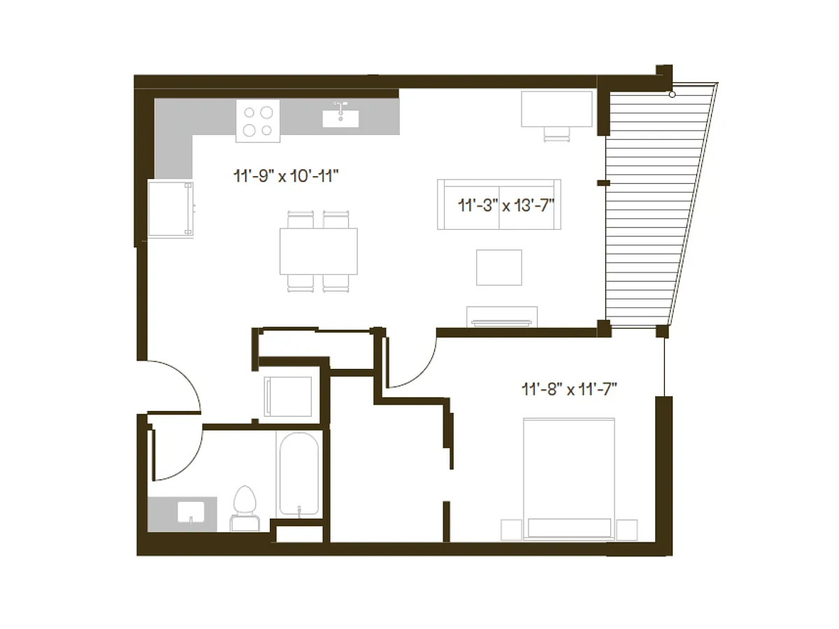 Floor plan 1 Bedroom, 1 Bath A2