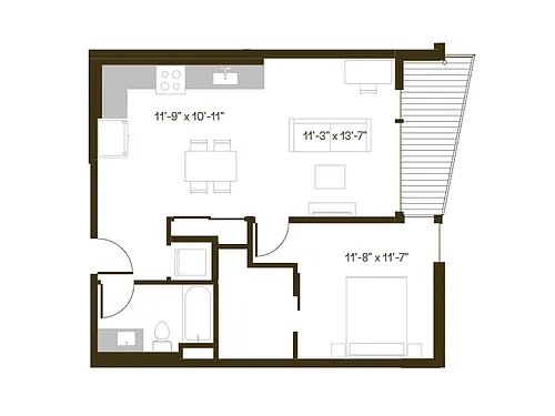 Floor plan 1 Bedroom, 1 Bath A2