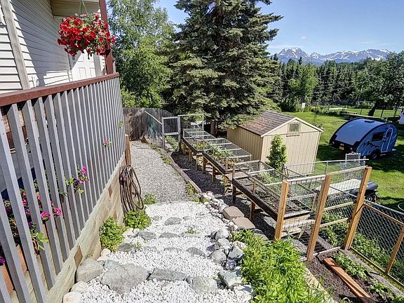 Walkway and side garden area.
