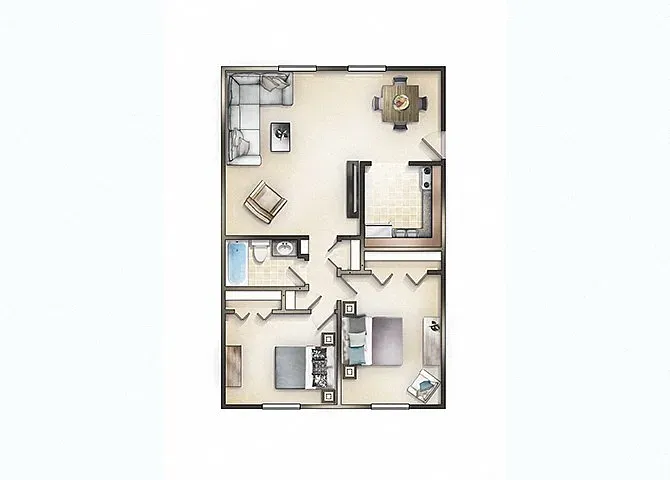 Floor plan 2 Bedroom 1 Bath