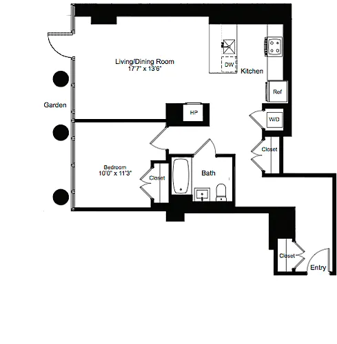 Floor plan One Bedroom A 1 with Garden Access