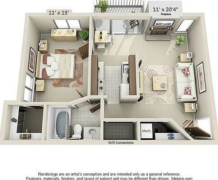 1 Bedroom Layout