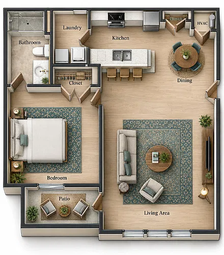 Floor plan Phase II One Bedroom