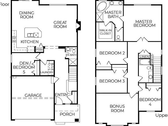Bridgeport floor plan. The image here shows 2-car garage but the house on rent has a 3-car garage.