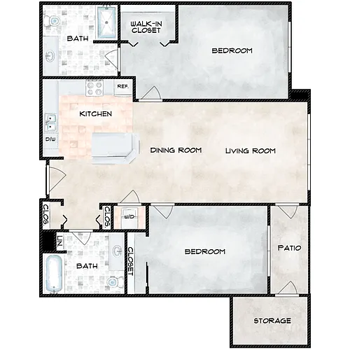 Floor plan 2 Bedroom 2 Bath B
