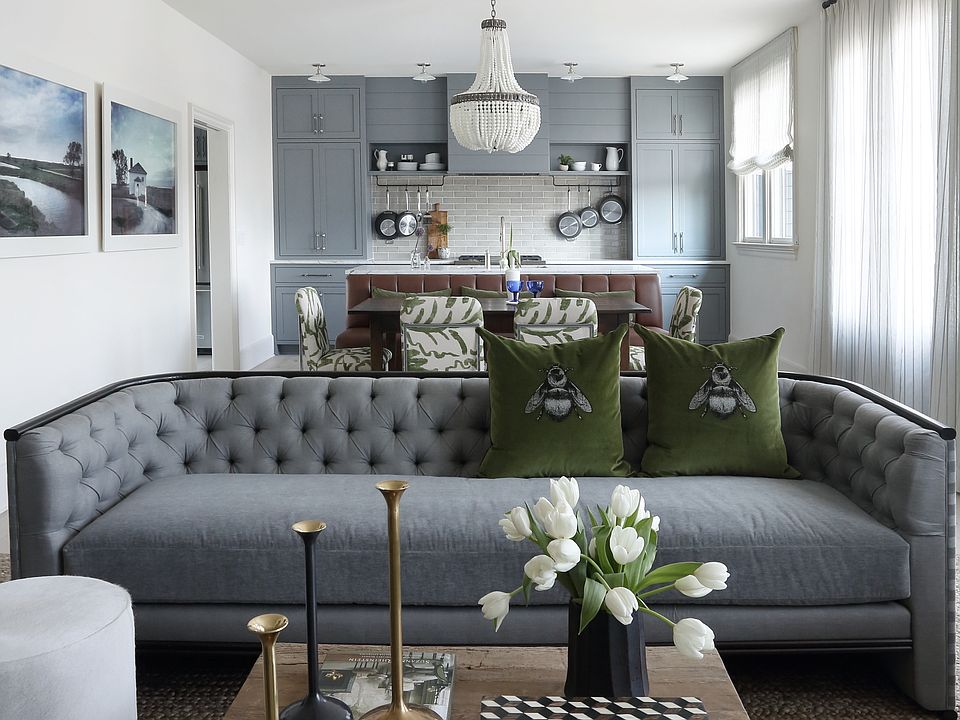 Living room with view beyond to kitchen.