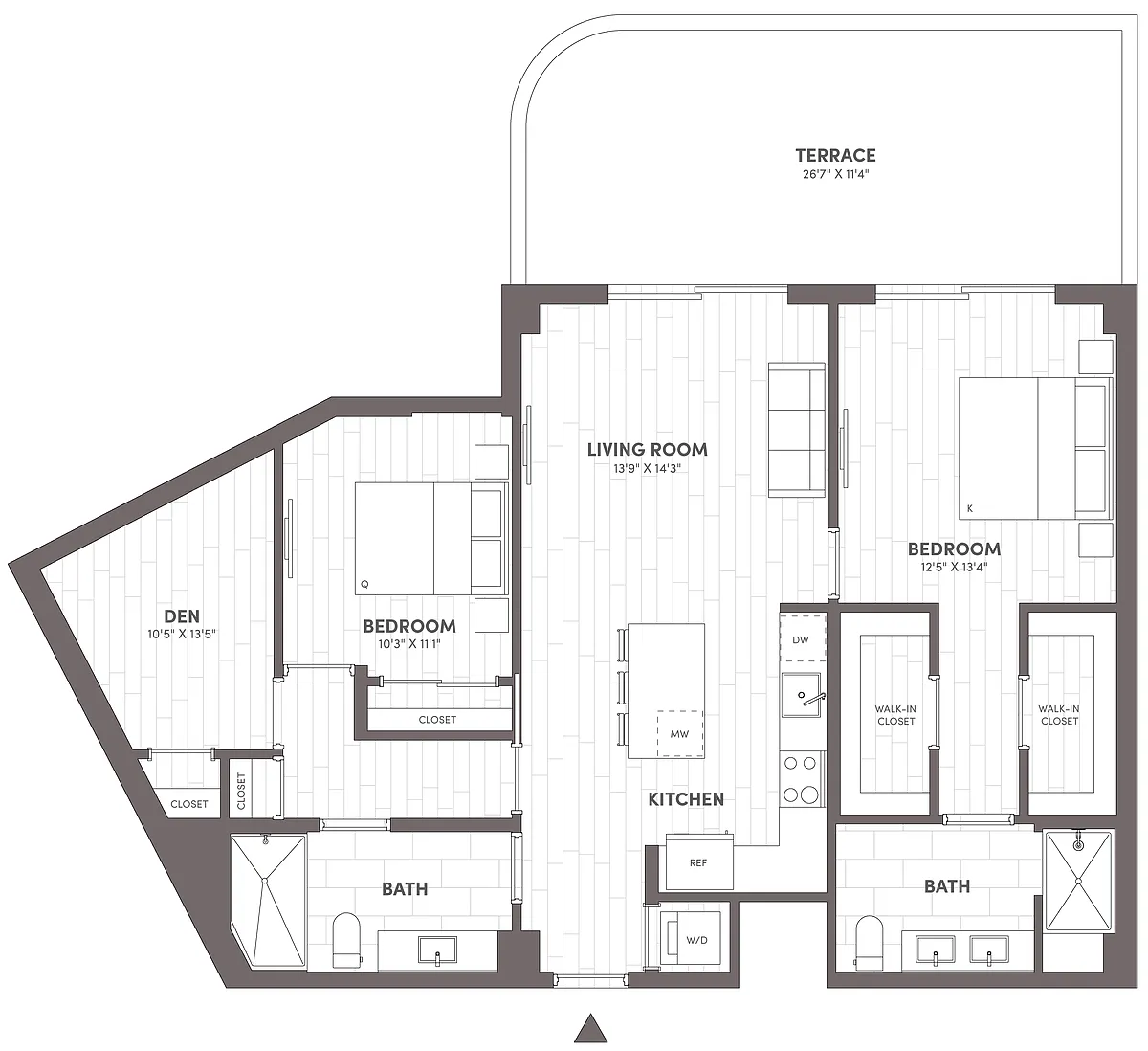 Floor plan 2 Bed-2 Bath Den-E1.1