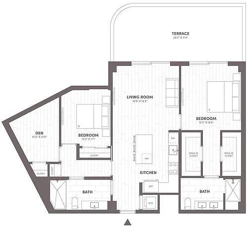 Floor plan 2 Bed-2 Bath Den-E1.1