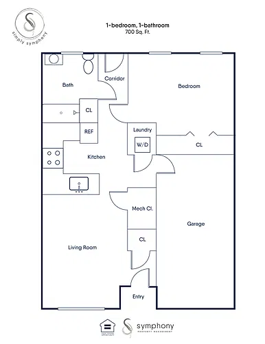 Floor plan 1 Bed / 1.0 Bath Townhome