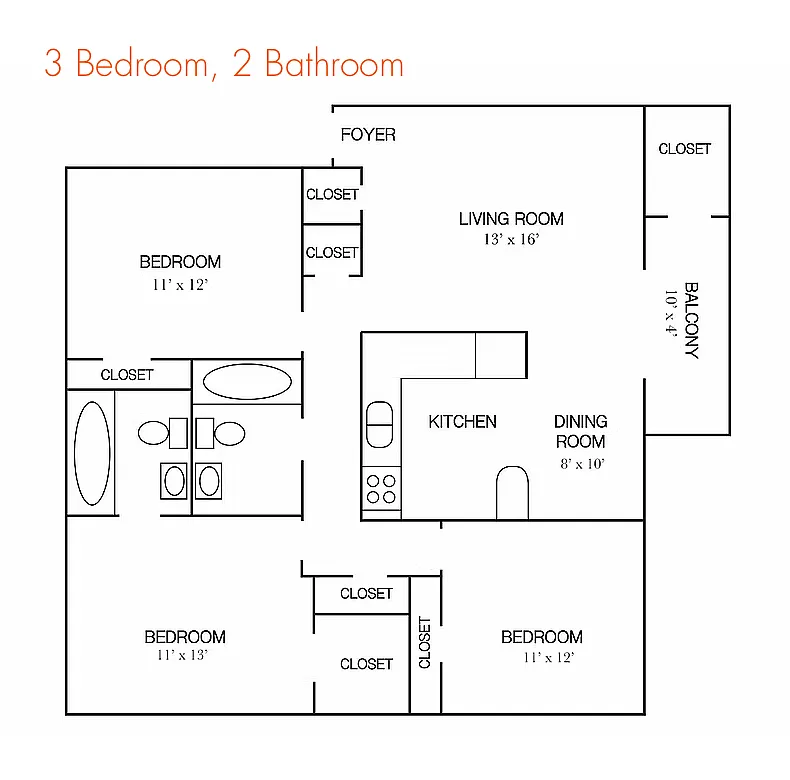 Floor plan 3 Bedroom 2 Bath with Lake View