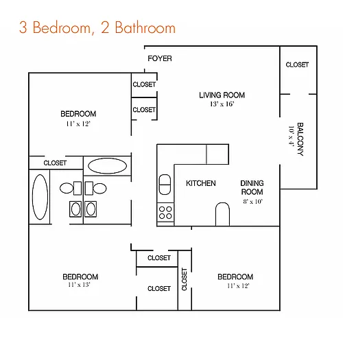 Floor plan 3 Bedroom 2 Bath with Lake View