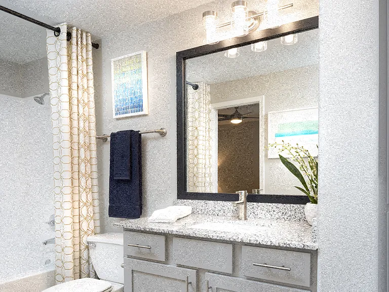 Contemporary bathrooms with soaking tubs and upgraded lighting