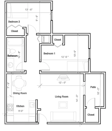 Floor plan 2 Bedroom with washer/dryer - Upper