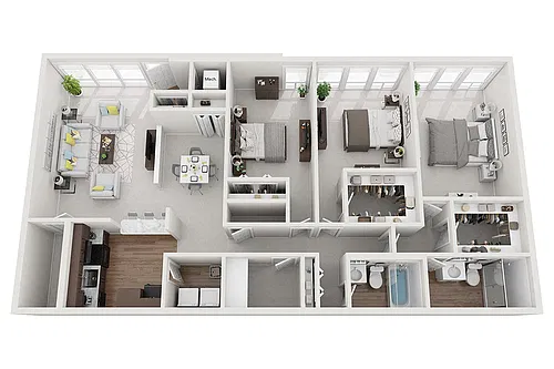 Floor plan Three Bedroom Two Bath 3C